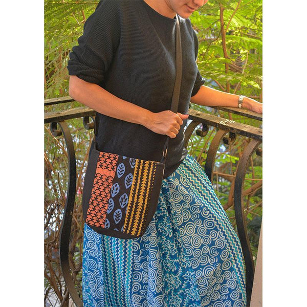 Cotton Sling Bag - Black, Blue, Rust and Brown