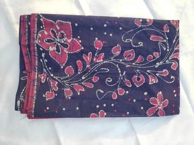 Cotton Wax Batik Saree- Pink and Ink Blue