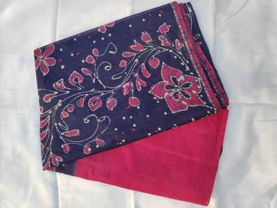 Cotton Wax Batik Saree- Pink and Ink Blue