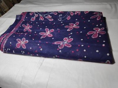 Cotton Wax Batik Saree- Pink and Ink Blue