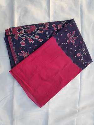 Cotton Wax Batik Saree- Pink and Ink Blue