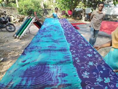 Cotton Wax Batik Saree- Red and Blue