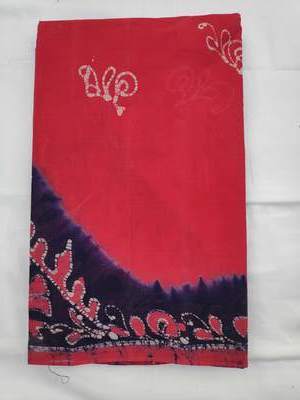 Cotton Wax Batik Saree- Red and Blue