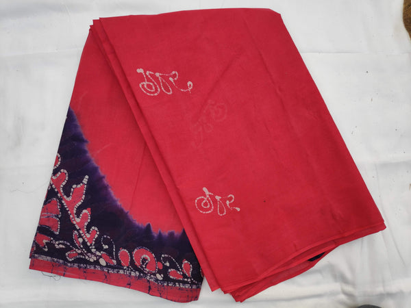 Cotton Wax Batik Saree- Red and Blue