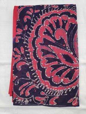 Cotton Wax Batik Saree- Red and Blue
