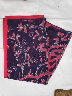 Cotton Wax Batik Saree- Red and Blue
