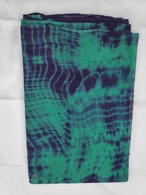 Cotton Wax Batik Saree -  Blue and Sea Green