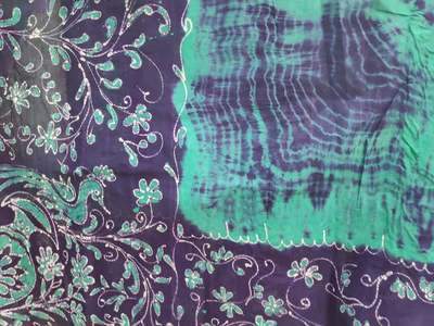 Cotton Wax Batik Saree -  Blue and Sea Green