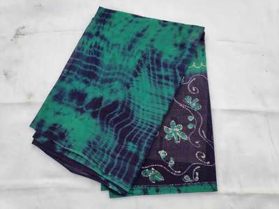 Cotton Wax Batik Saree -  Blue and Sea Green