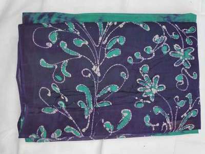 Cotton Wax Batik Saree -  Blue and Sea Green
