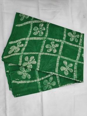 Cotton Wax Batik Saree-  Green and White