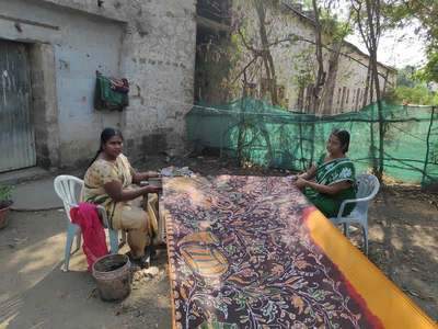 Cotton Wax Batik Saree-  Green and White