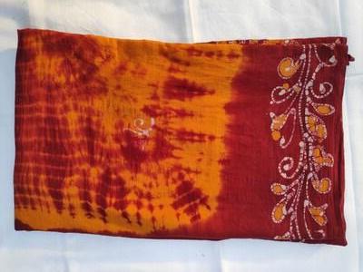 Cotton Wax Batik Saree-  Orange and Red