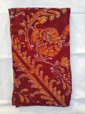 Cotton Wax Batik Saree-  Orange and Red