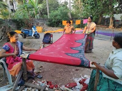Cotton Wax Batik Saree-  Orange and Red