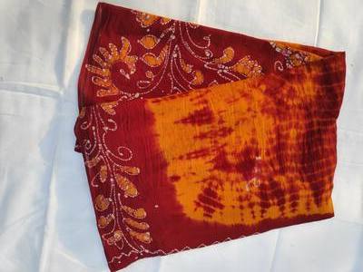 Cotton Wax Batik Saree-  Orange and Red