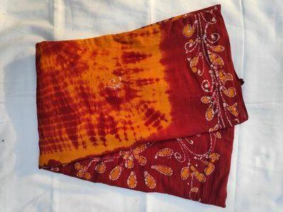 Cotton Wax Batik Saree-  Orange and Red