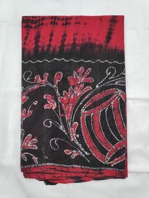 Cotton Wax Batik Saree-  Red and Black