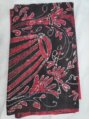 Cotton Wax Batik Saree-  Red and Black