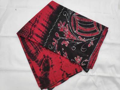 Cotton Wax Batik Saree-  Red and Black