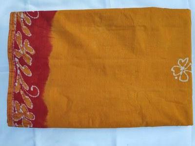 Cotton Wax Batik Saree-  Red and Yellow