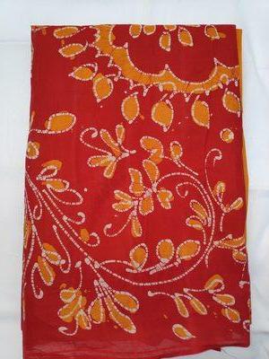 Cotton Wax Batik Saree-  Red and Yellow
