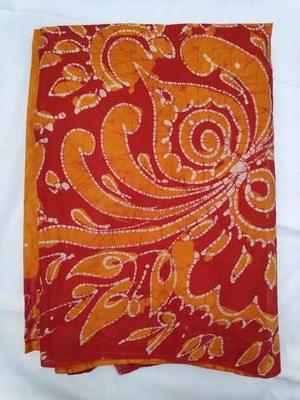 Cotton Wax Batik Saree-  Red and Yellow