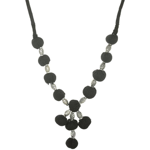 Cotton and Oxidised Silver Beads Necklace - Black