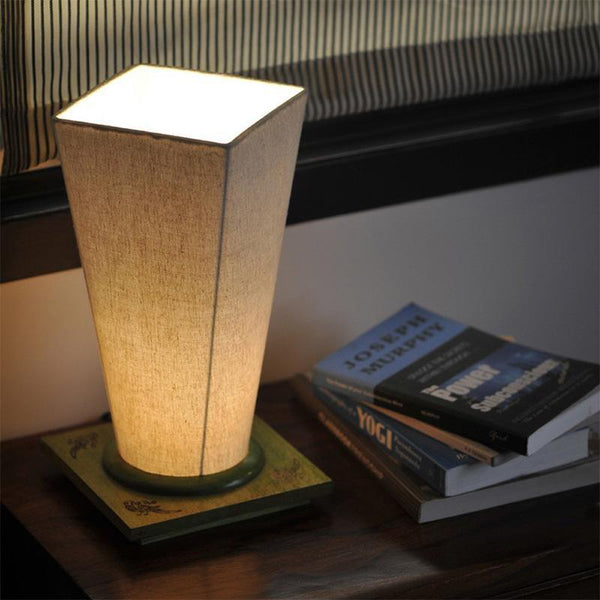 Conical Wooden Table Lamp Created by Traditional Artisans - Green