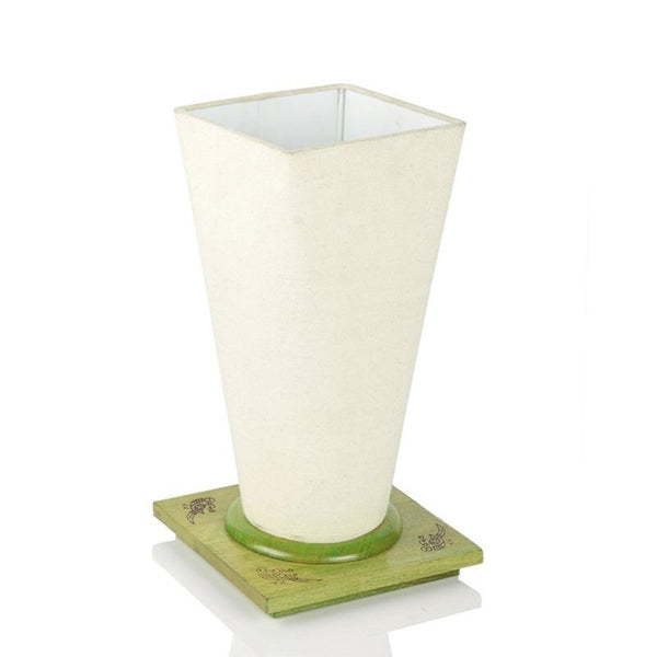 Conical Wooden Table Lamp Created by Traditional Artisans - Green