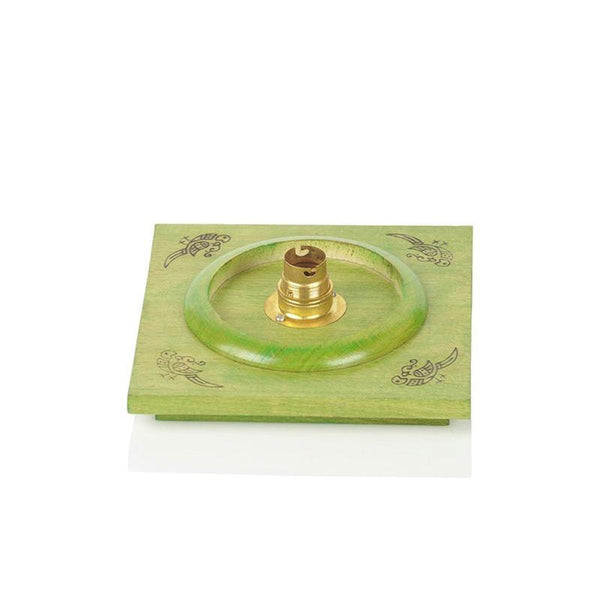 Conical Wooden Table Lamp Created by Traditional Artisans - Green
