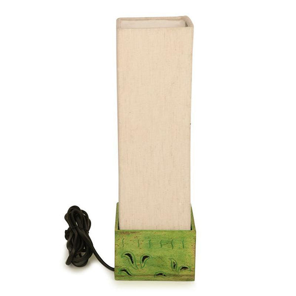Wooden Table Lamp Carved by Traditional Artisans - Antique Green