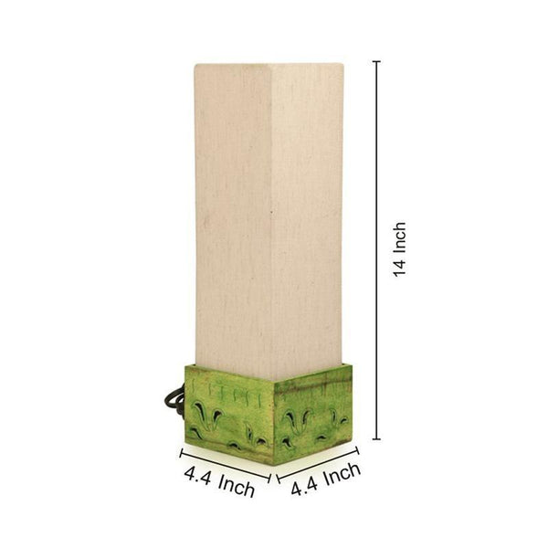 Wooden Table Lamp Carved by Traditional Artisans - Antique Green