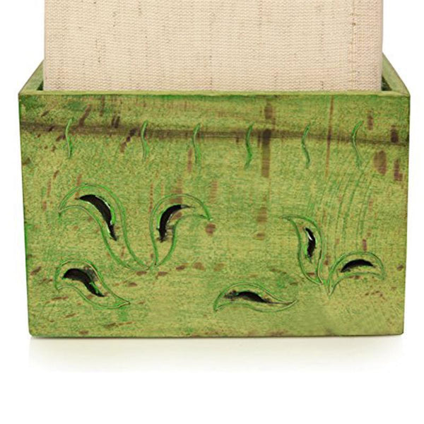 Wooden Table Lamp Carved by Traditional Artisans - Antique Green