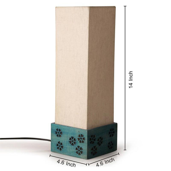 Hand Carved Wooden Table Lamp Crafted by Traditional Artisans - Blue