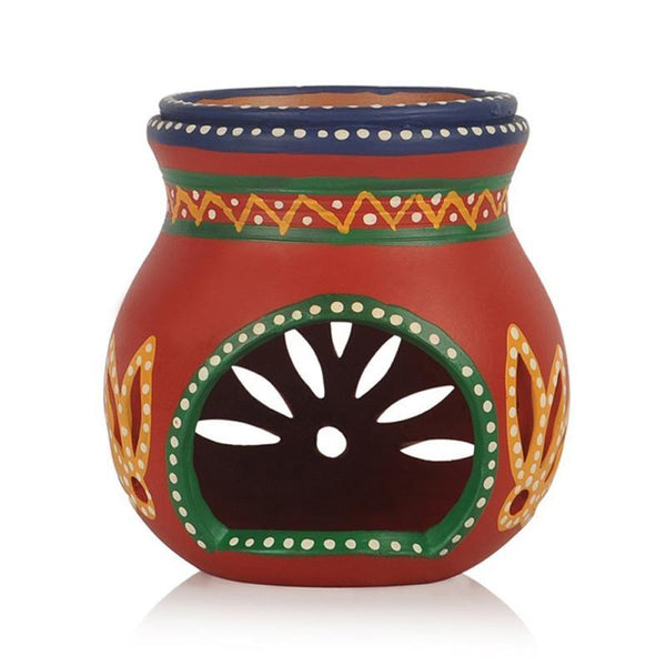 Terracotta Hand-Painted Aroma Diffuser (Red) created by Traditional Artisans
