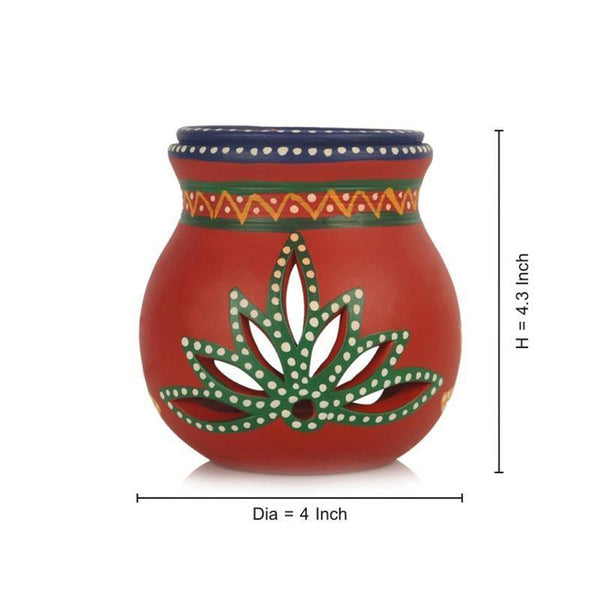 Terracotta Hand-Painted Aroma Diffuser (Red) created by Traditional Artisans