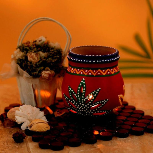 Terracotta Hand-Painted Aroma Diffuser (Red) created by Traditional Artisans