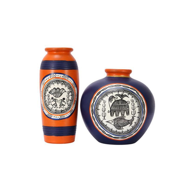Combo Of Hand-Painted Terracotta  Vases Created by Traditional Artisans (Set of 2)