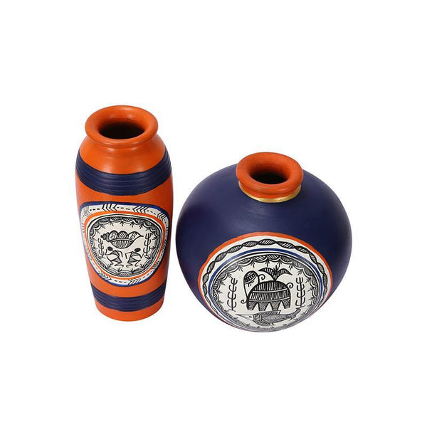 Combo Of Hand-Painted Terracotta  Vases Created by Traditional Artisans (Set of 2)