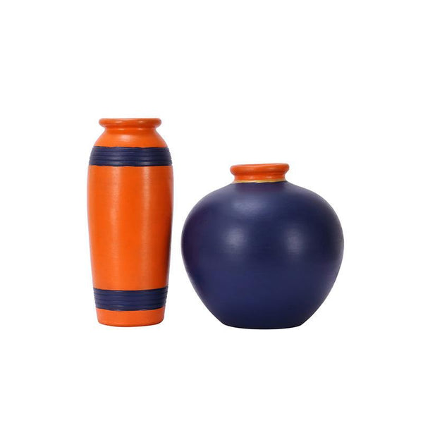 Combo Of Hand-Painted Terracotta  Vases Created by Traditional Artisans (Set of 2)
