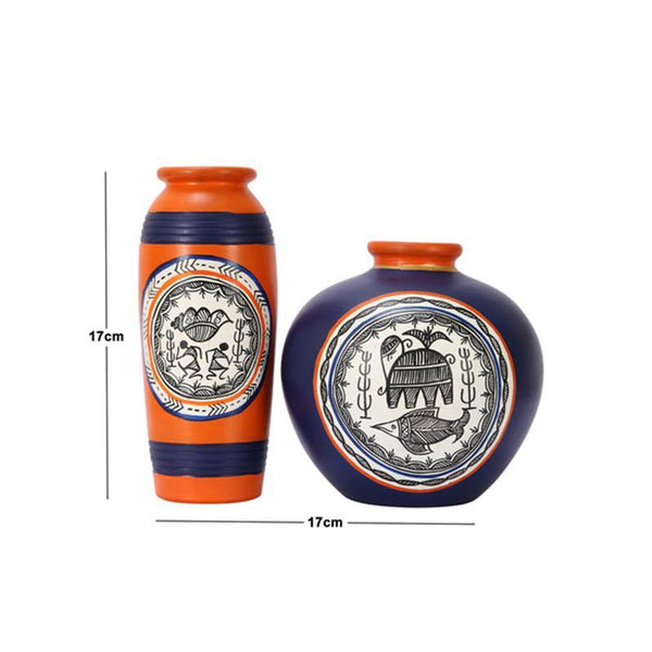 Combo Of Hand-Painted Terracotta  Vases Created by Traditional Artisans (Set of 2)