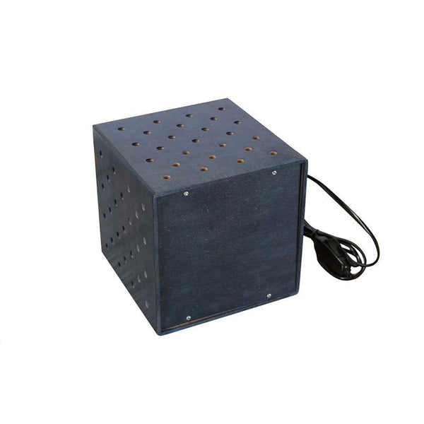 Wooden Dice-Shaped Table Lamp Created by Traditional Artisans - Blue
