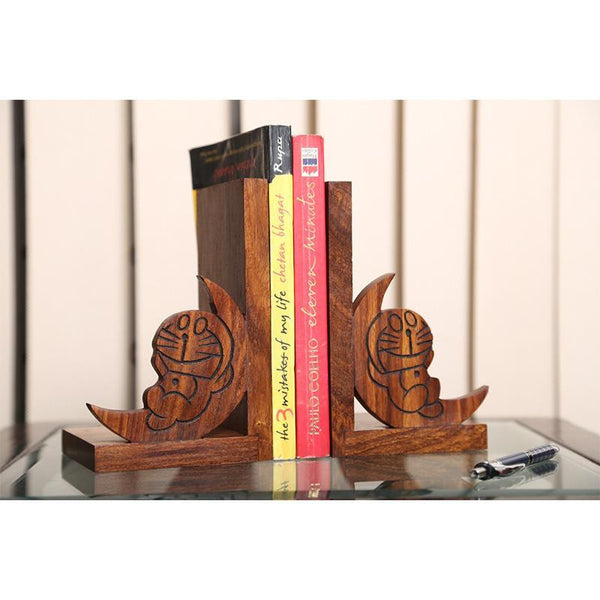 Doraemon Bookend in Sheesham Wood Created by Traditional Artisans - Set of 2