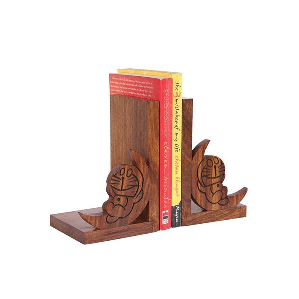 Doraemon Bookend in Sheesham Wood Created by Traditional Artisans - Set of 2