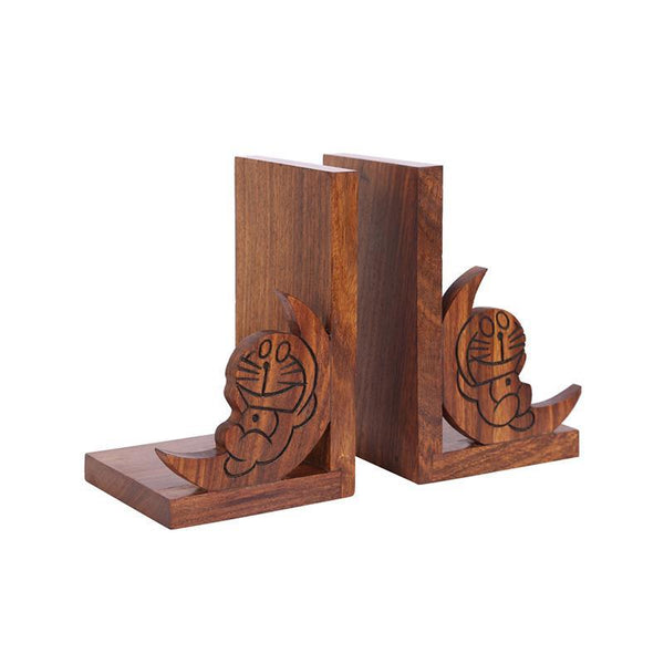 Doraemon Bookend in Sheesham Wood Created by Traditional Artisans - Set of 2