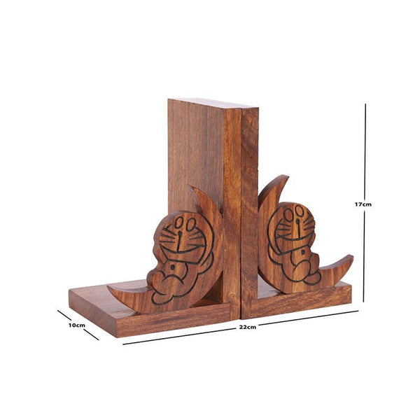 Doraemon Bookend in Sheesham Wood Created by Traditional Artisans - Set of 2