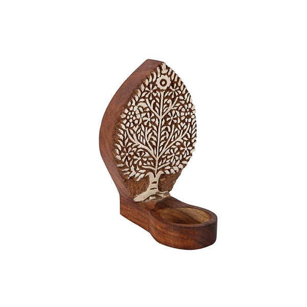 Hand-Carved Wooden Tealight Holder (Small ) created by Traditional Artisans