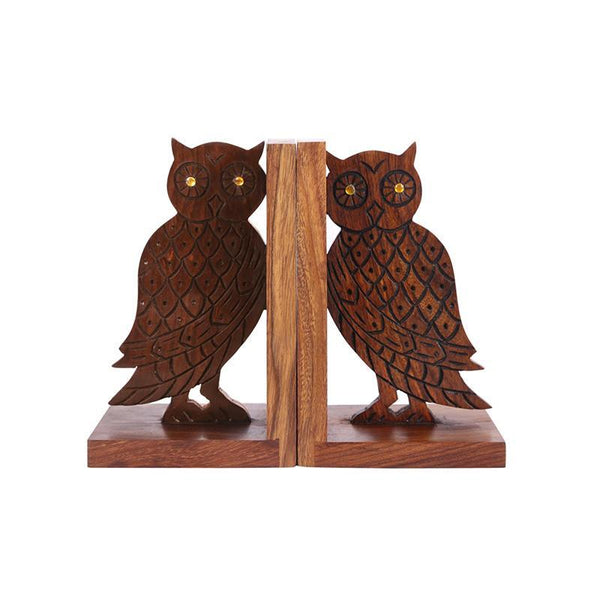 Engraved Owl Book Organizer In Sheesham Wood Crafted by Traditional Artisans