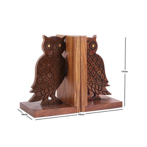Engraved Owl Book Organizer In Sheesham Wood Crafted by Traditional Artisans